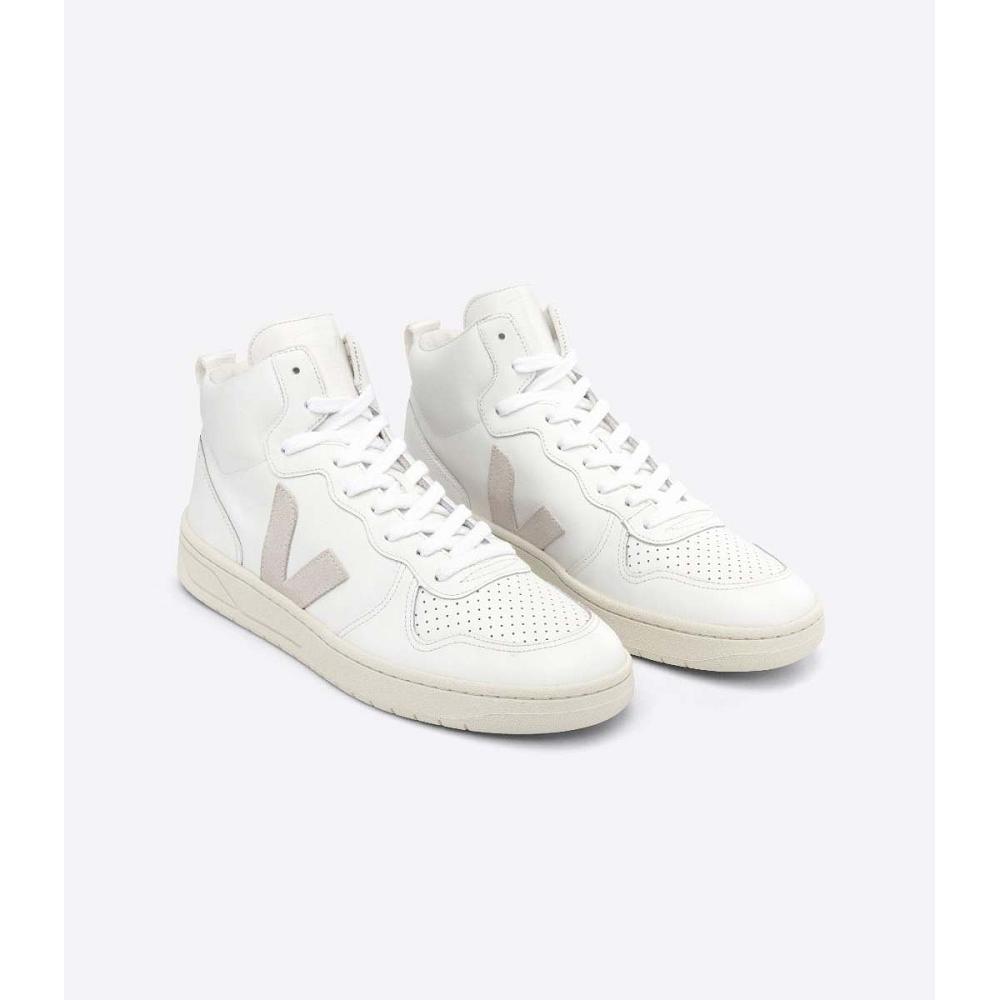 Veja V-15 LEATHER Vysoke Damske White/Beige | SK 368OKI